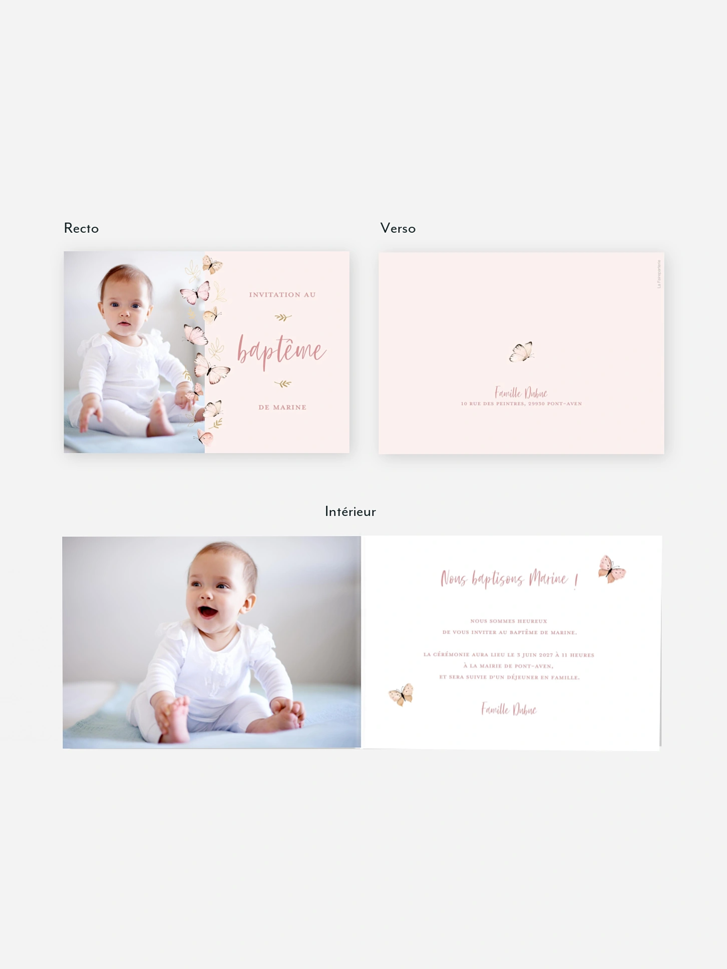 Faire-part baptême Petits papillons 2