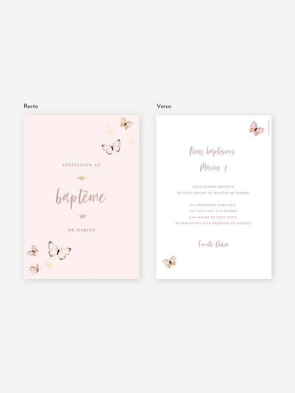Faire-part baptême Petits papillons 2