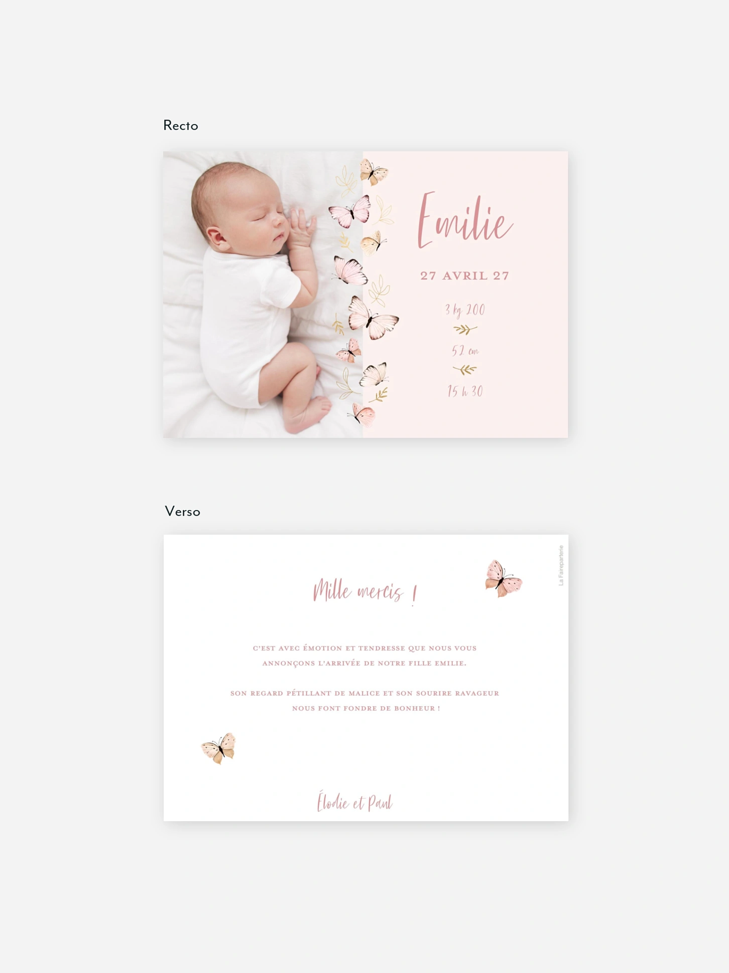 Faire-part naissance Petits papillons 2