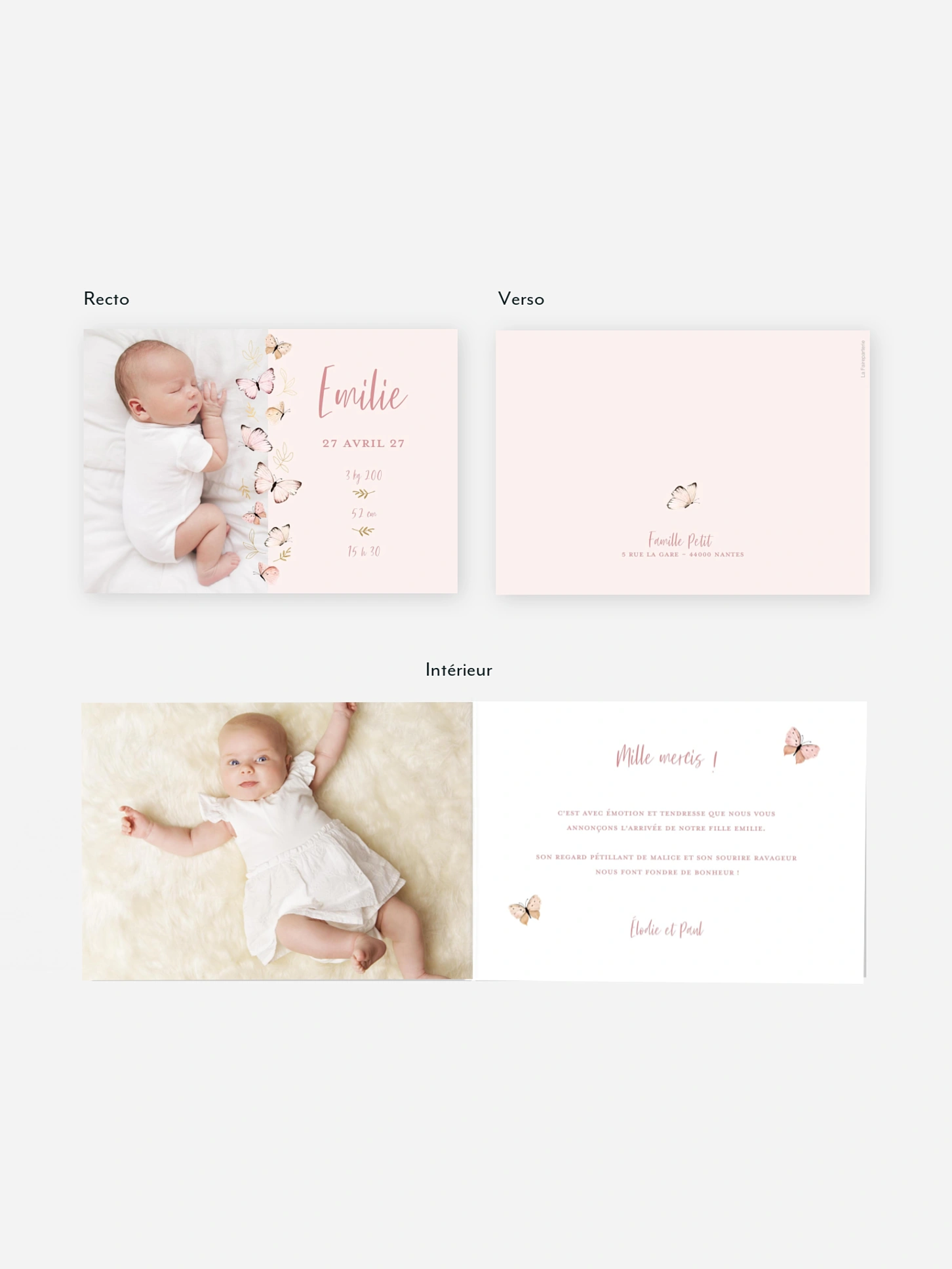 Faire-part naissance Petits papillons 2