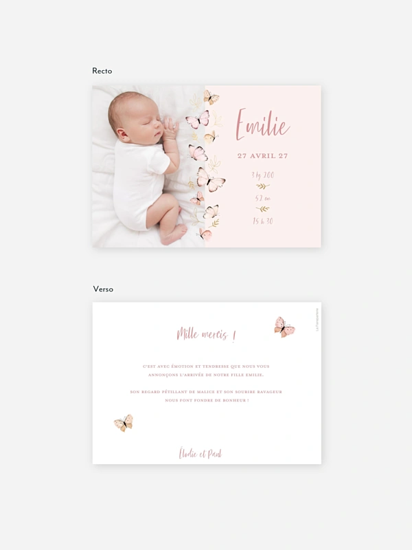 Faire-part naissance Petits papillons 2