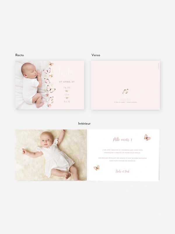 Faire-part naissance Petits papillons 2