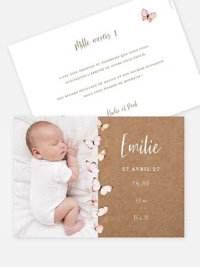 Faire-part naissance Petits papillons 2 