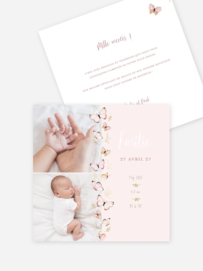 Faire-part naissance Petits papillons 2 