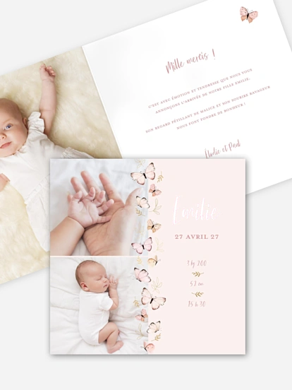 Faire-part naissance Petits papillons 2 
