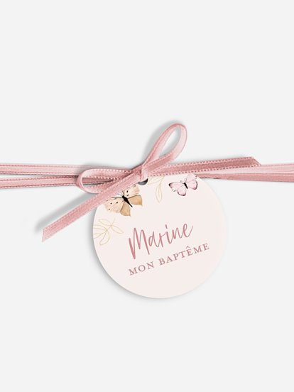 Étiquette avec ruban baptême Petits papillons 2