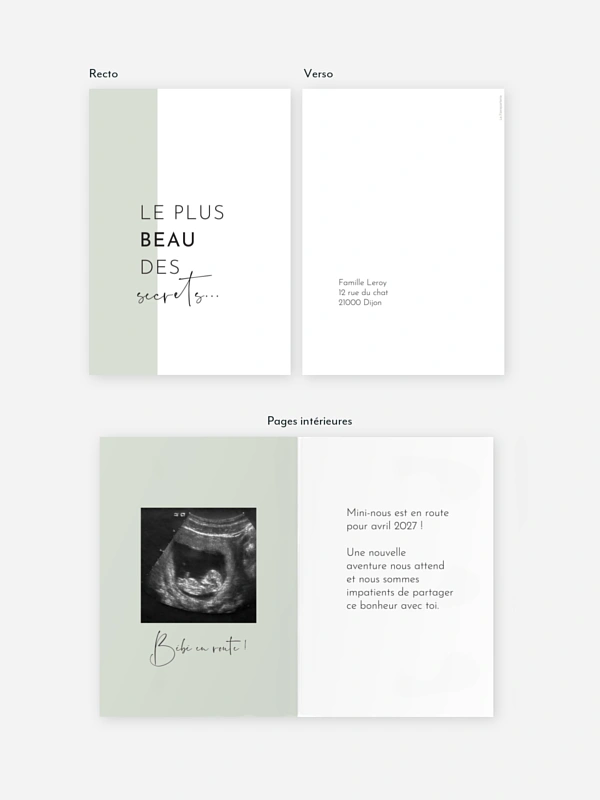 Carte annonce grossesse Beau secret