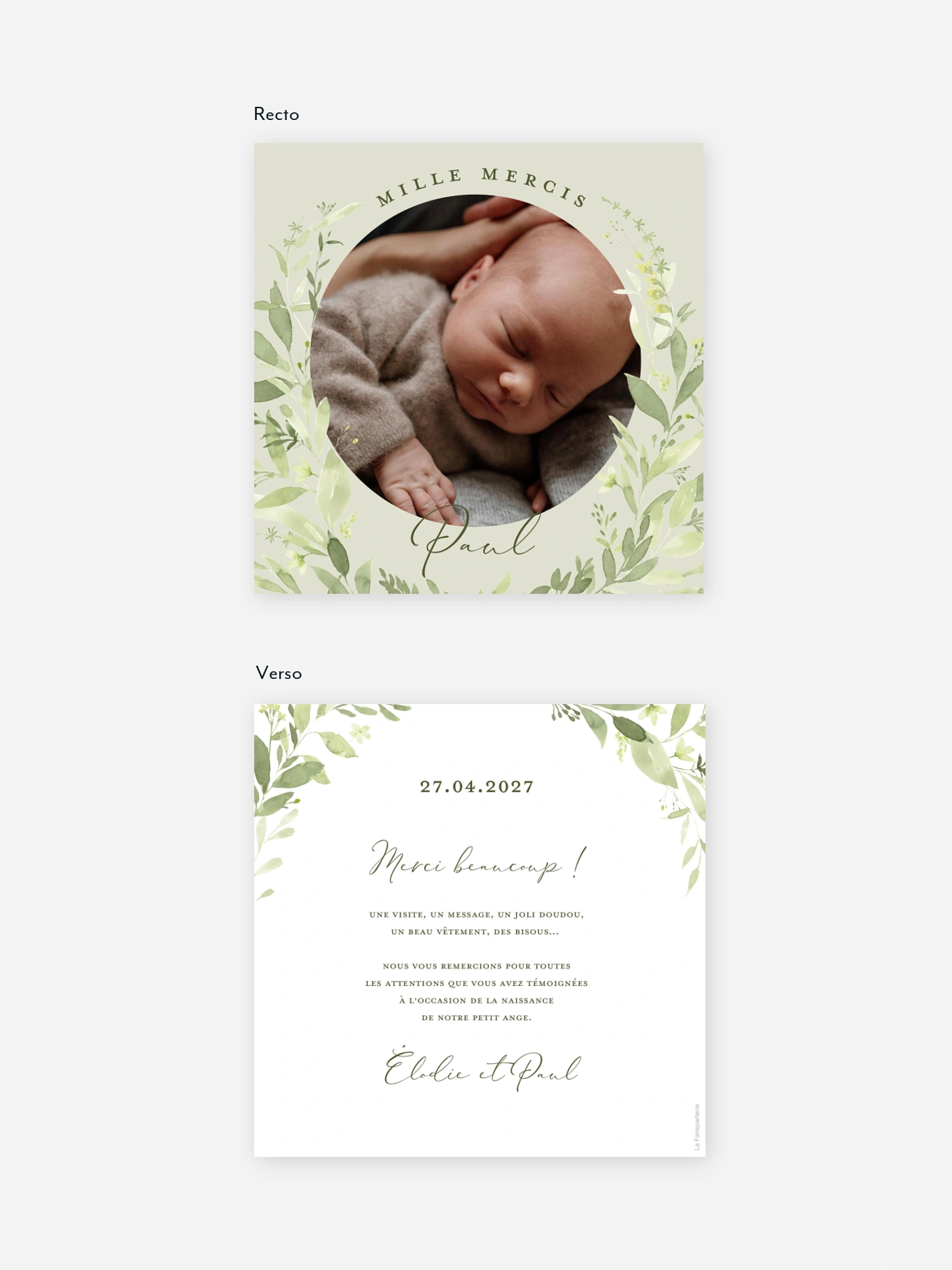 Carte remerciement naissance Enfant fleur