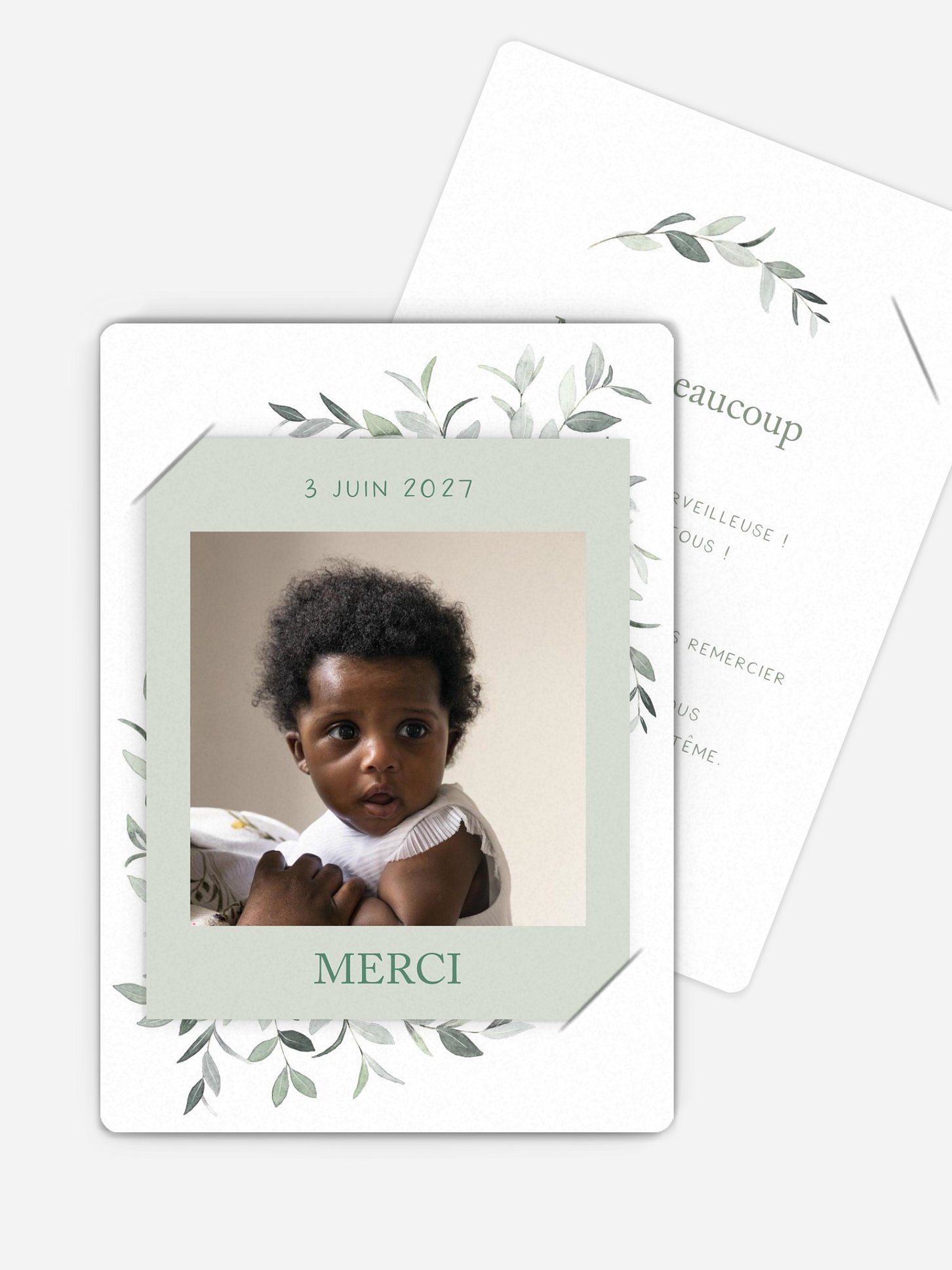 Carte remerciement baptême Ornament floral