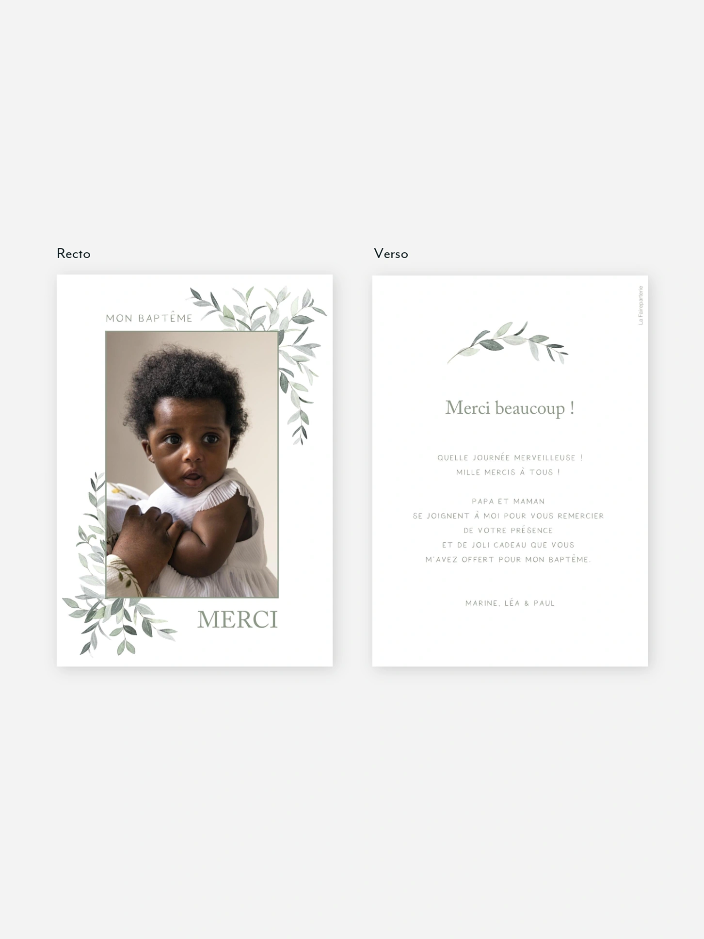 Carte remerciement baptême Ornament floral
