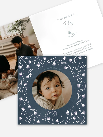 Faire-part baptême Cadre élégant