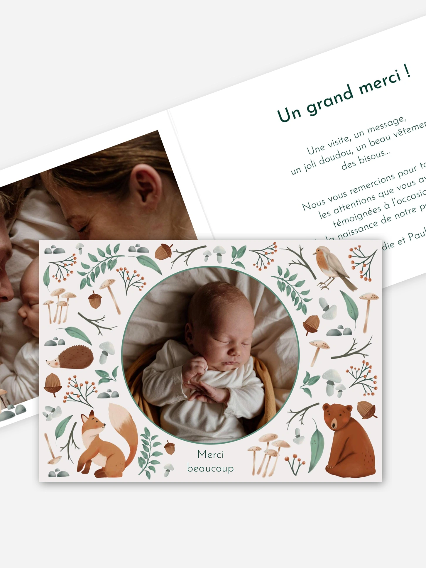 Carte remerciement naissance Balade forestière
