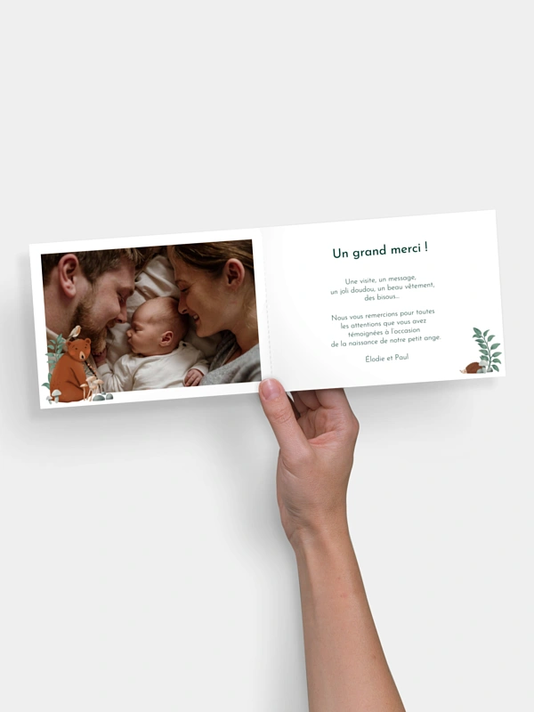 Carte remerciement naissance Balade forestière