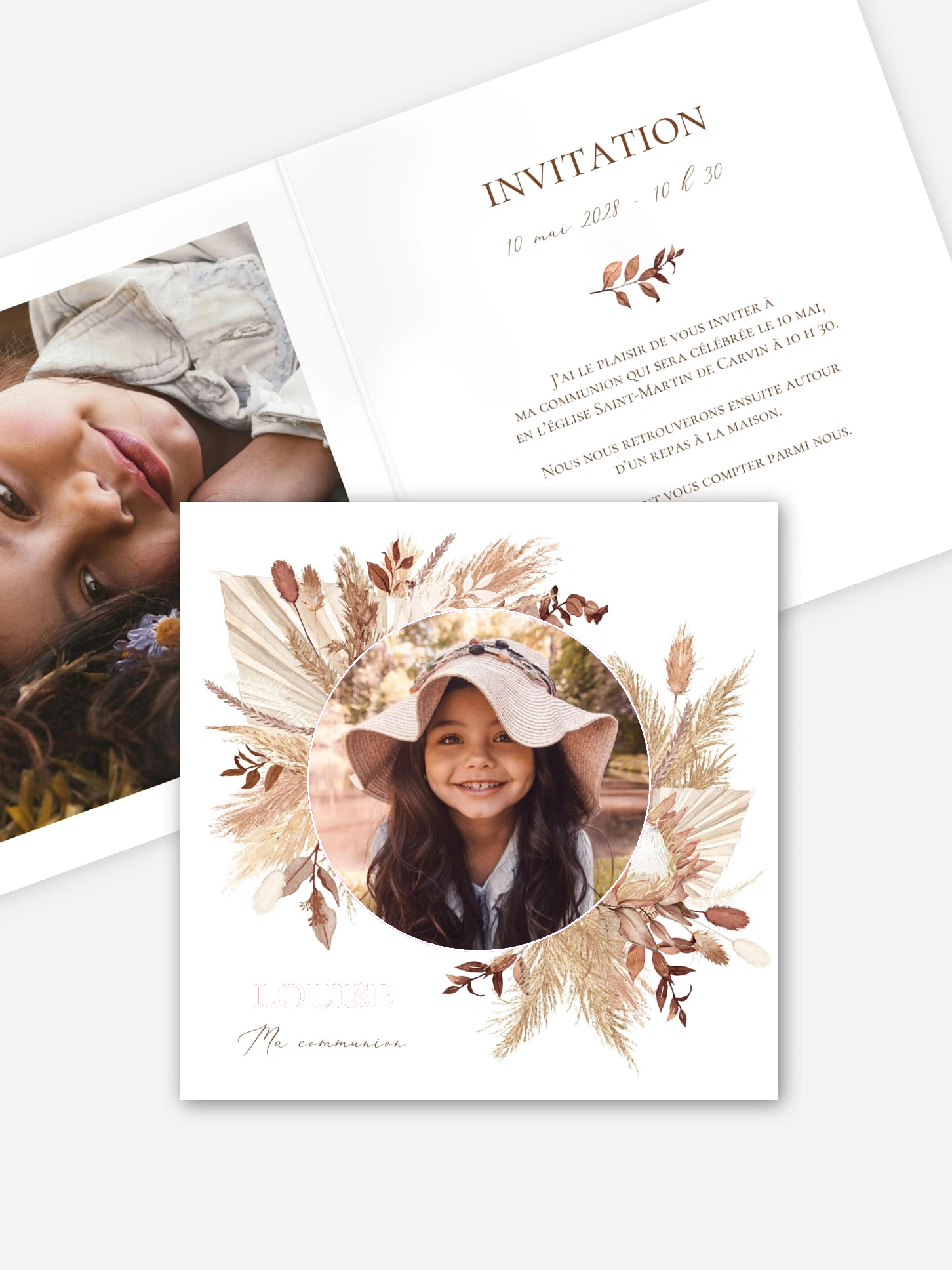 Invitation communion Jolies fleurs séchées
