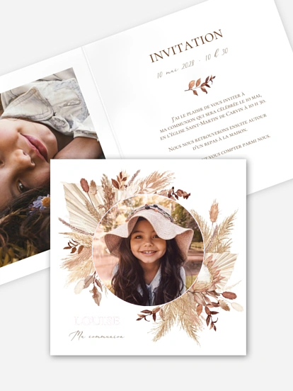 Invitation communion Jolies fleurs séchées