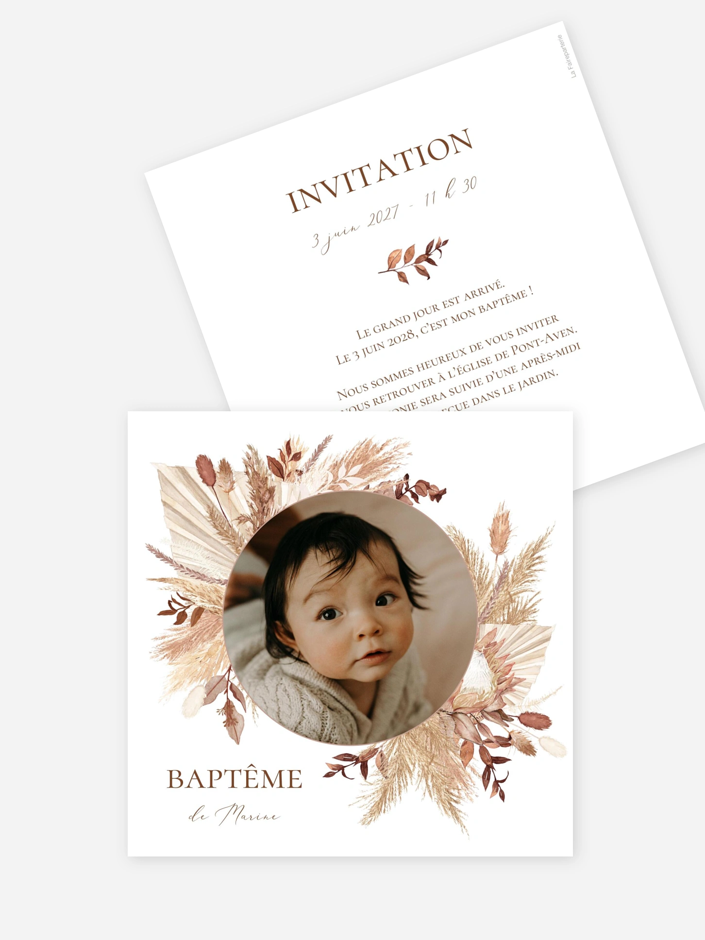 Faire-part baptême Jolies fleurs séchées