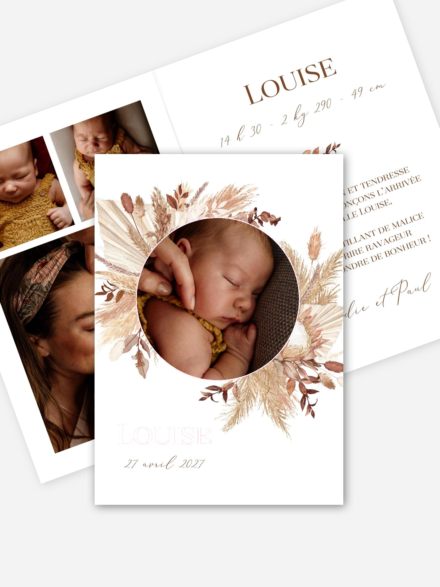 Faire-part naissance Jolies fleurs séchées