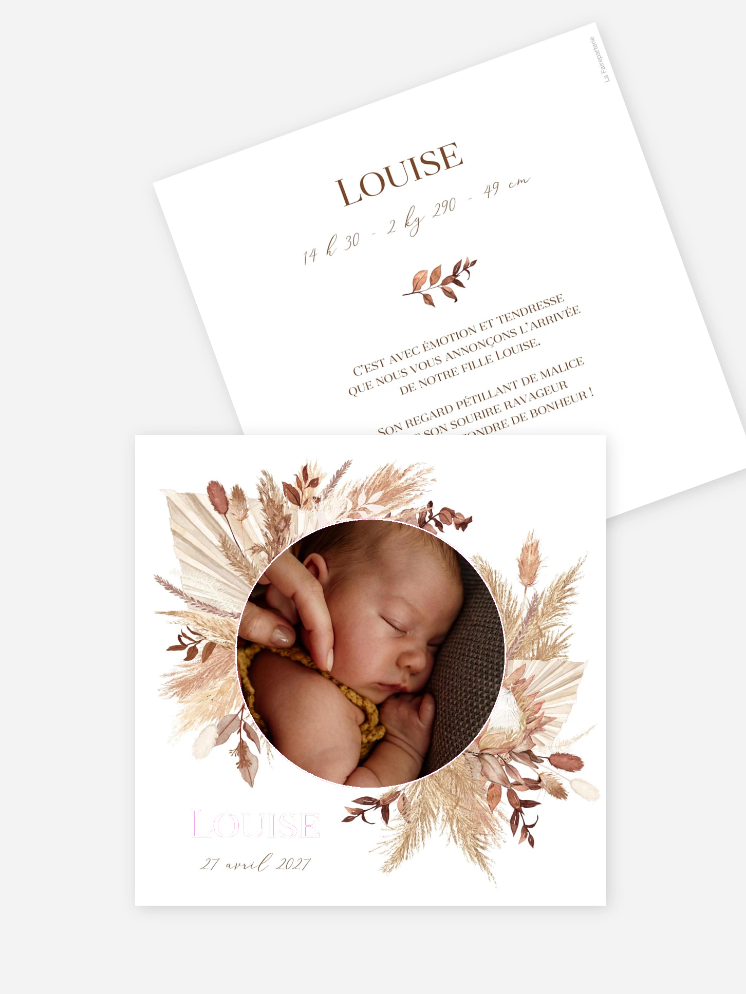 Faire-part naissance Jolies fleurs séchées