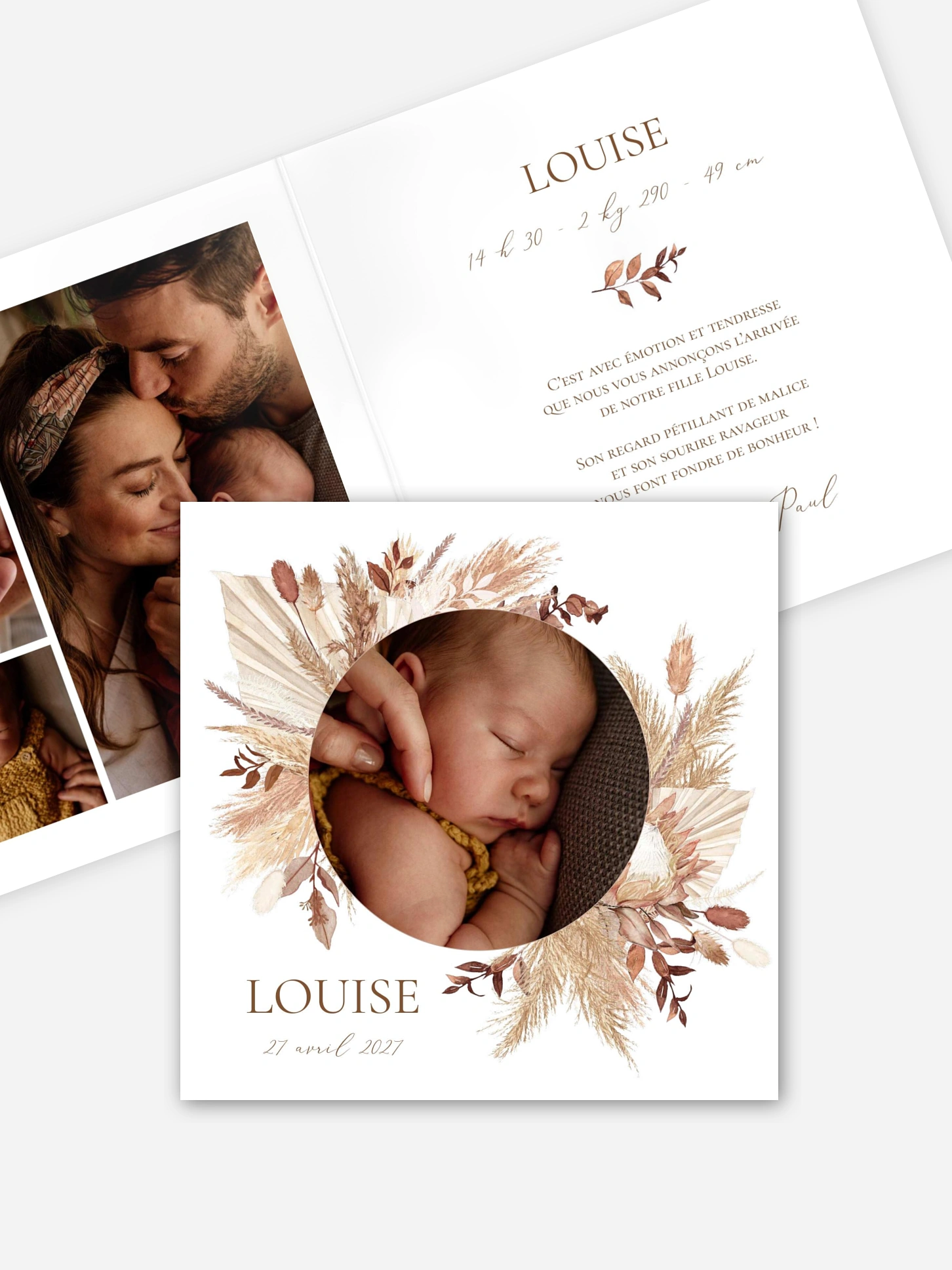 Faire-part naissance Jolies fleurs séchées