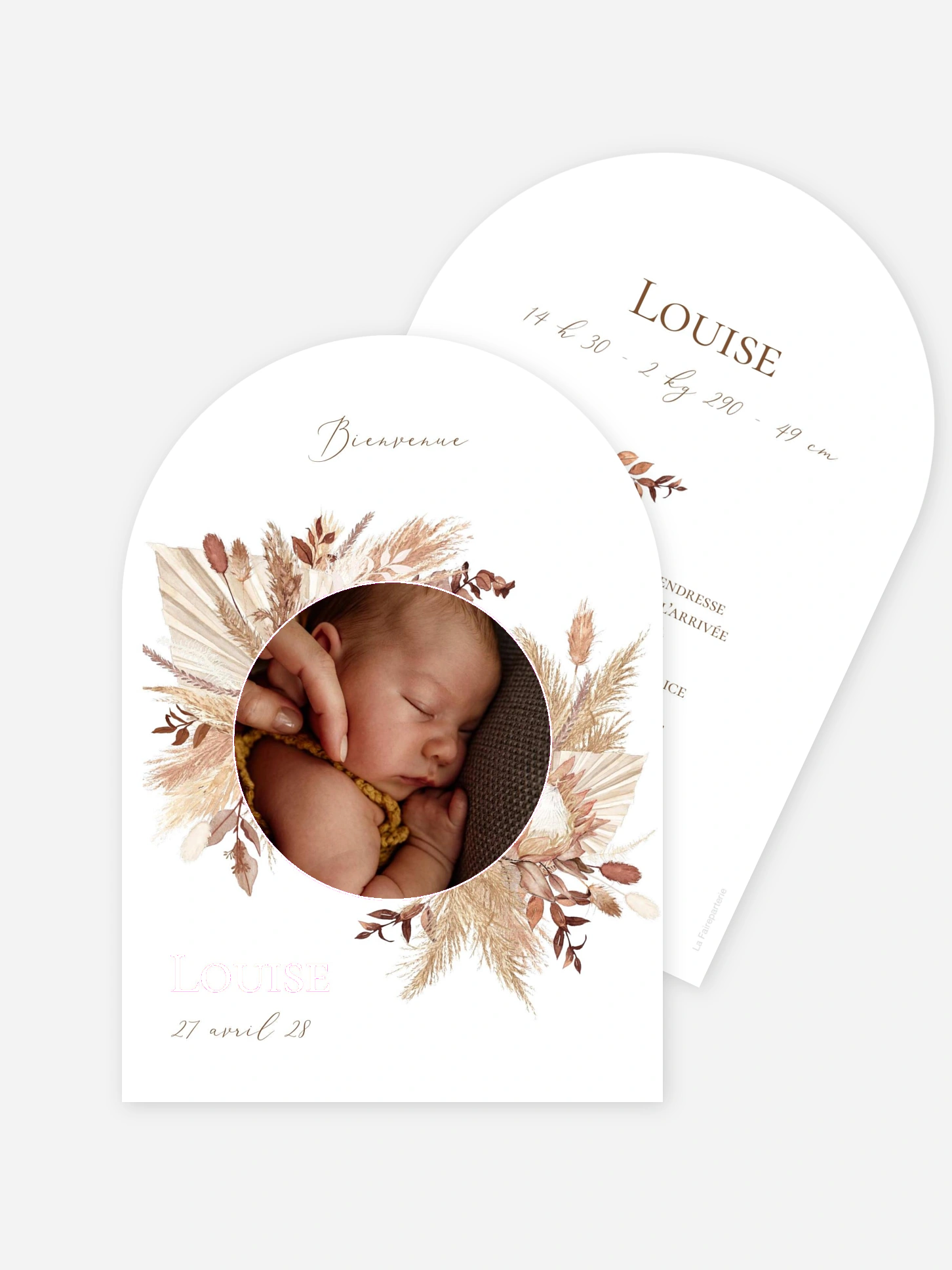 Faire-part naissance Jolies fleurs séchées