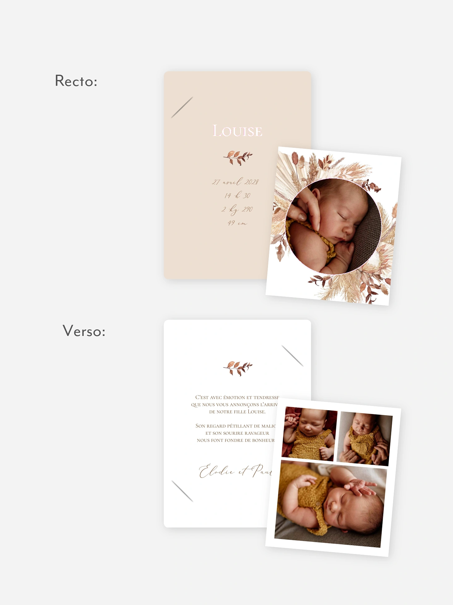 Faire-part naissance Jolies fleurs séchées