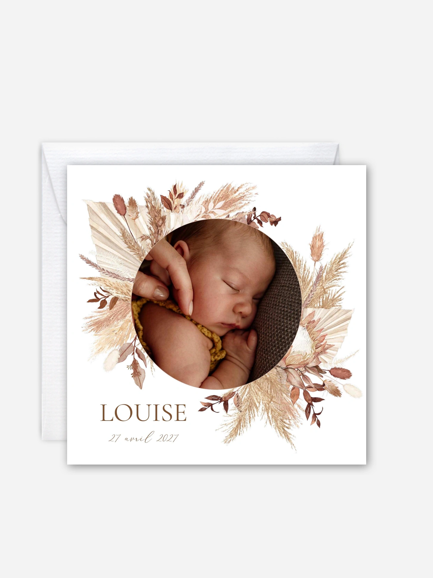 Faire-part naissance Jolies fleurs séchées