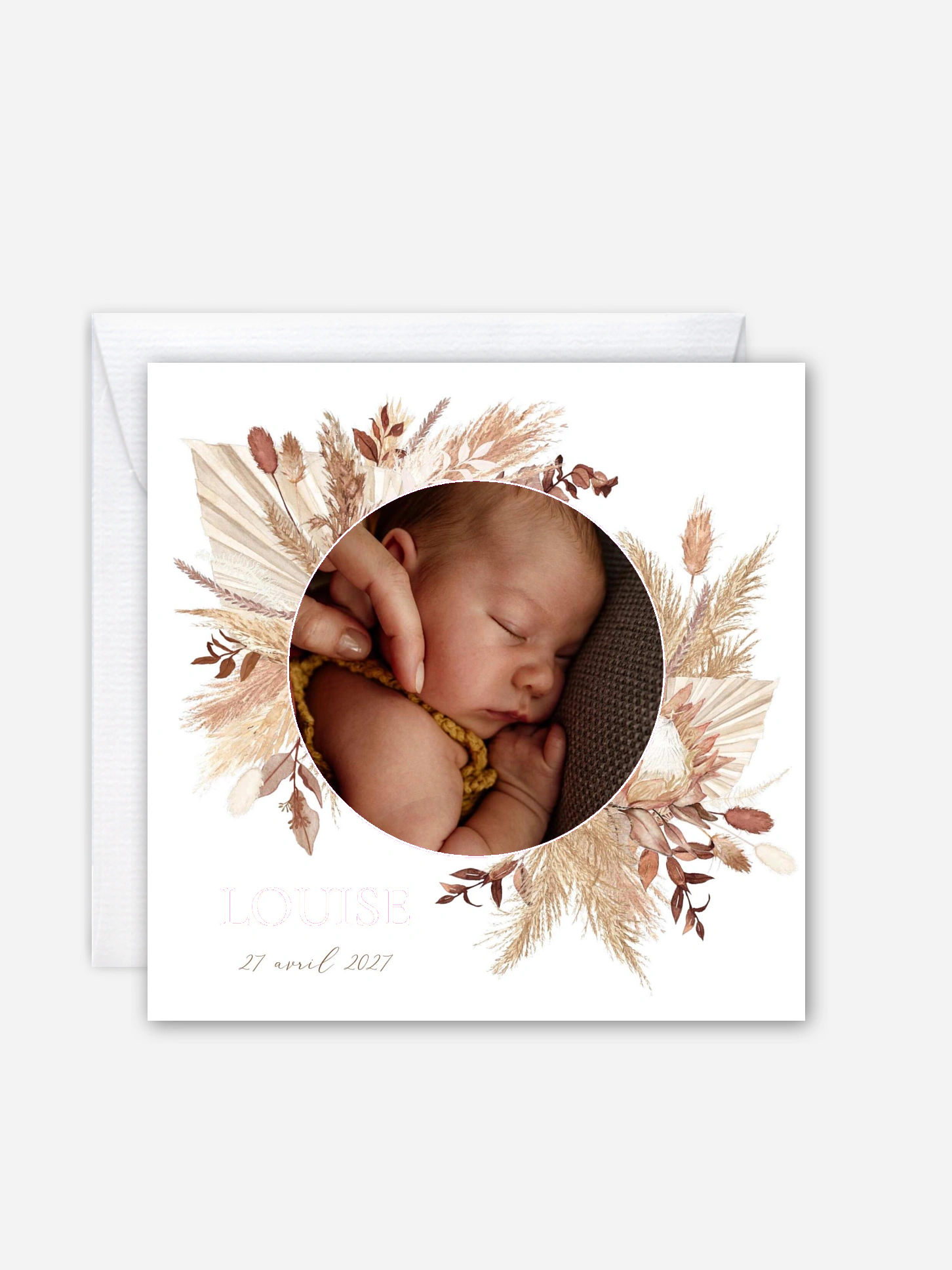 Faire-part naissance Jolies fleurs séchées