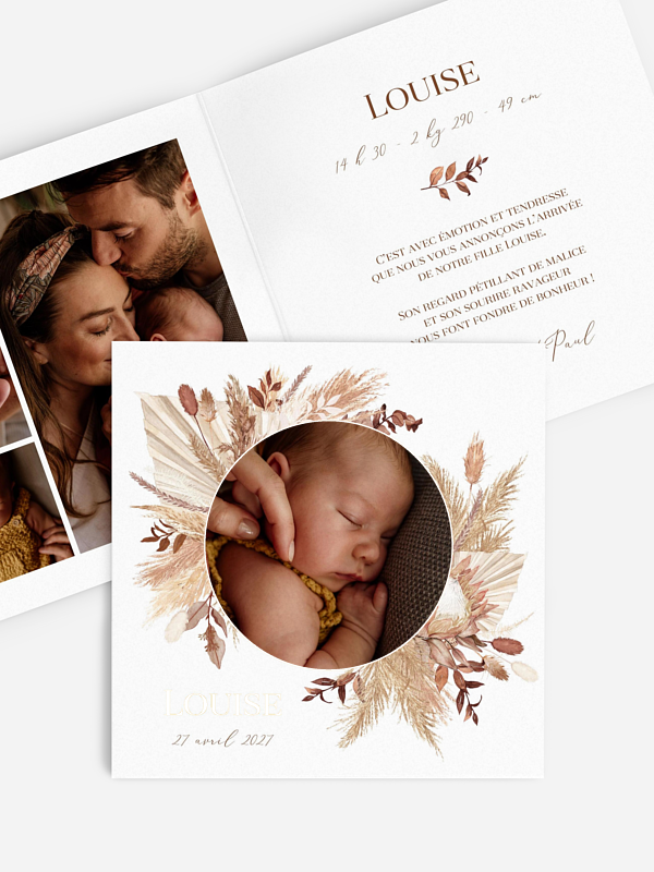 Faire-part naissance Jolies fleurs séchées