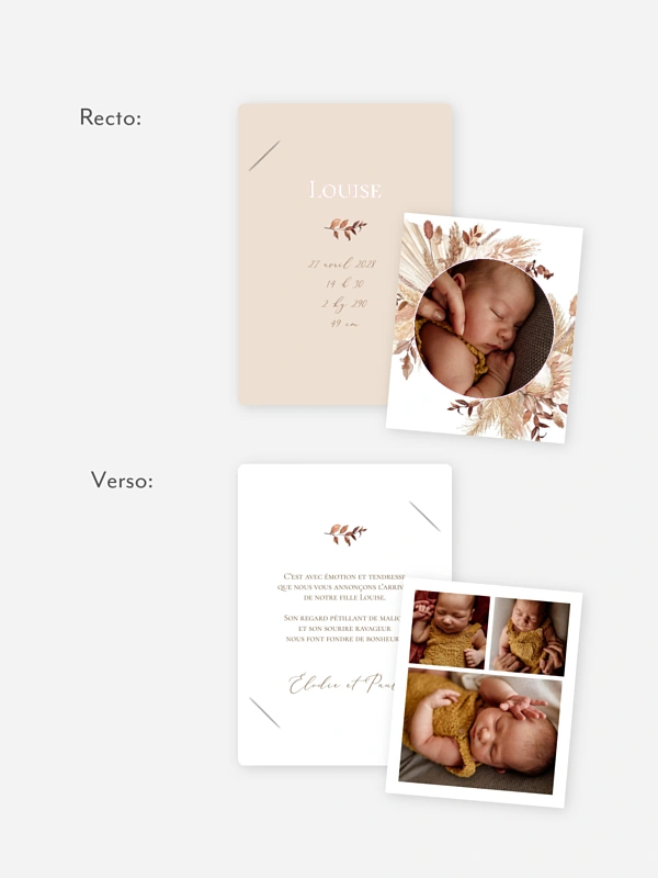 Faire-part naissance Jolies fleurs séchées