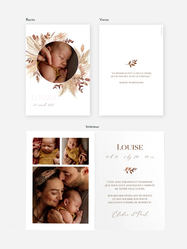 Faire-part naissance Jolies fleurs séchées