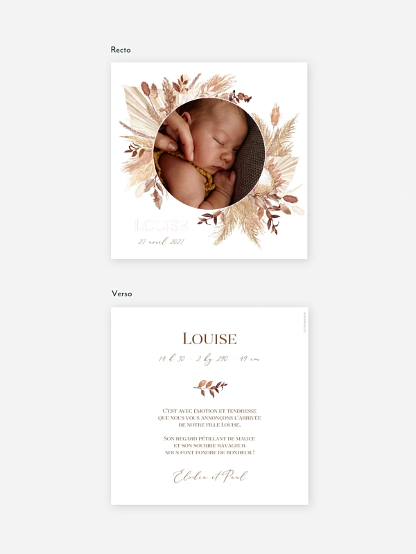 Faire-part naissance Jolies fleurs séchées