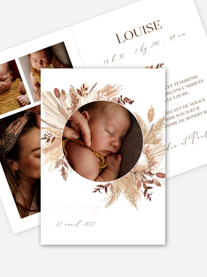 Faire-part naissance Jolies fleurs séchées