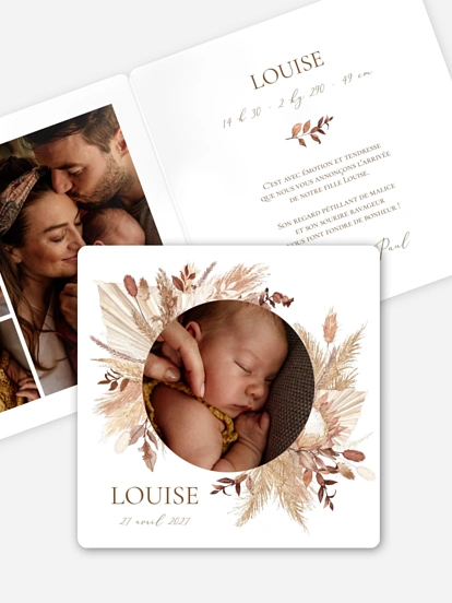 Faire-part naissance Jolies fleurs séchées