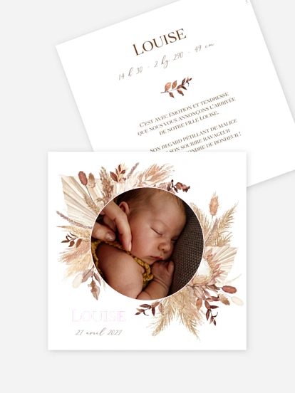 Faire-part naissance Jolies fleurs séchées