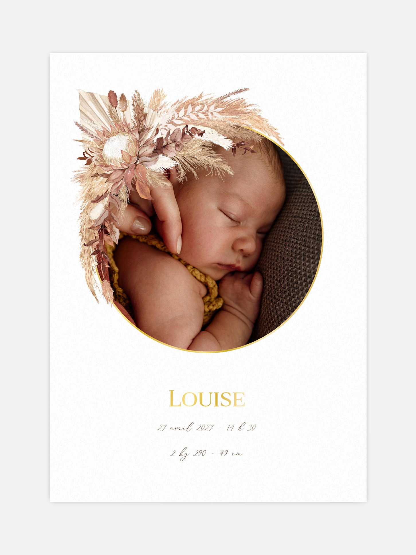 Affiche naissance Jolies fleurs séchées