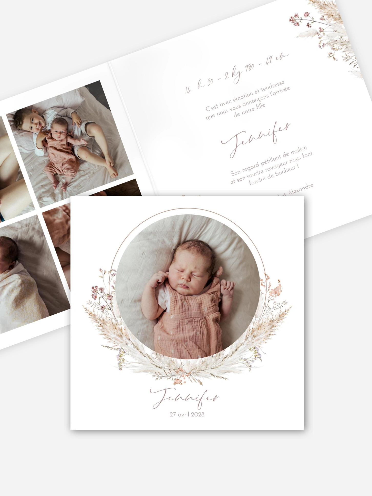 Faire-part naissance Fleurs filigranes