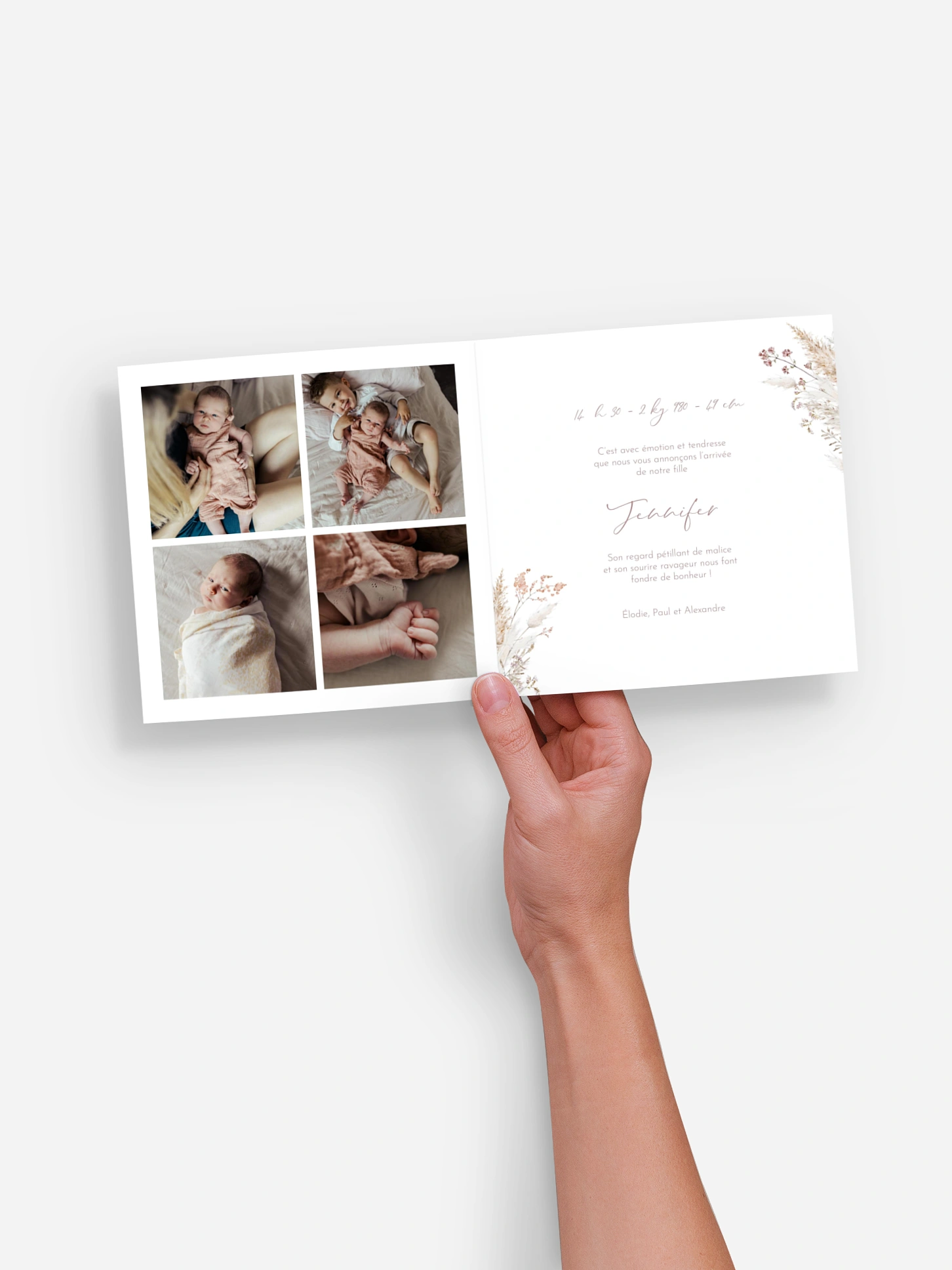 Faire-part naissance Fleurs filigranes