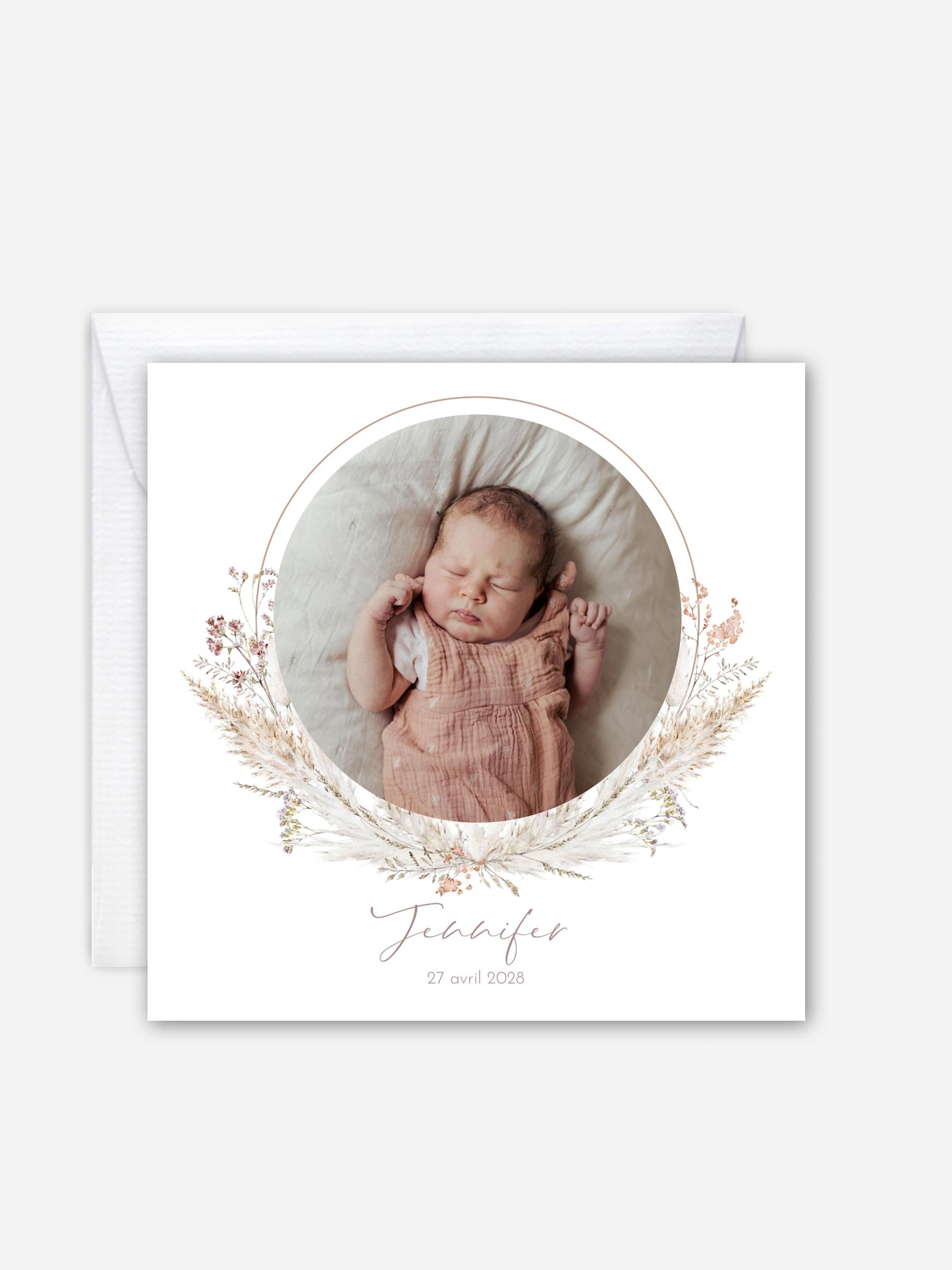 Faire-part naissance Fleurs filigranes