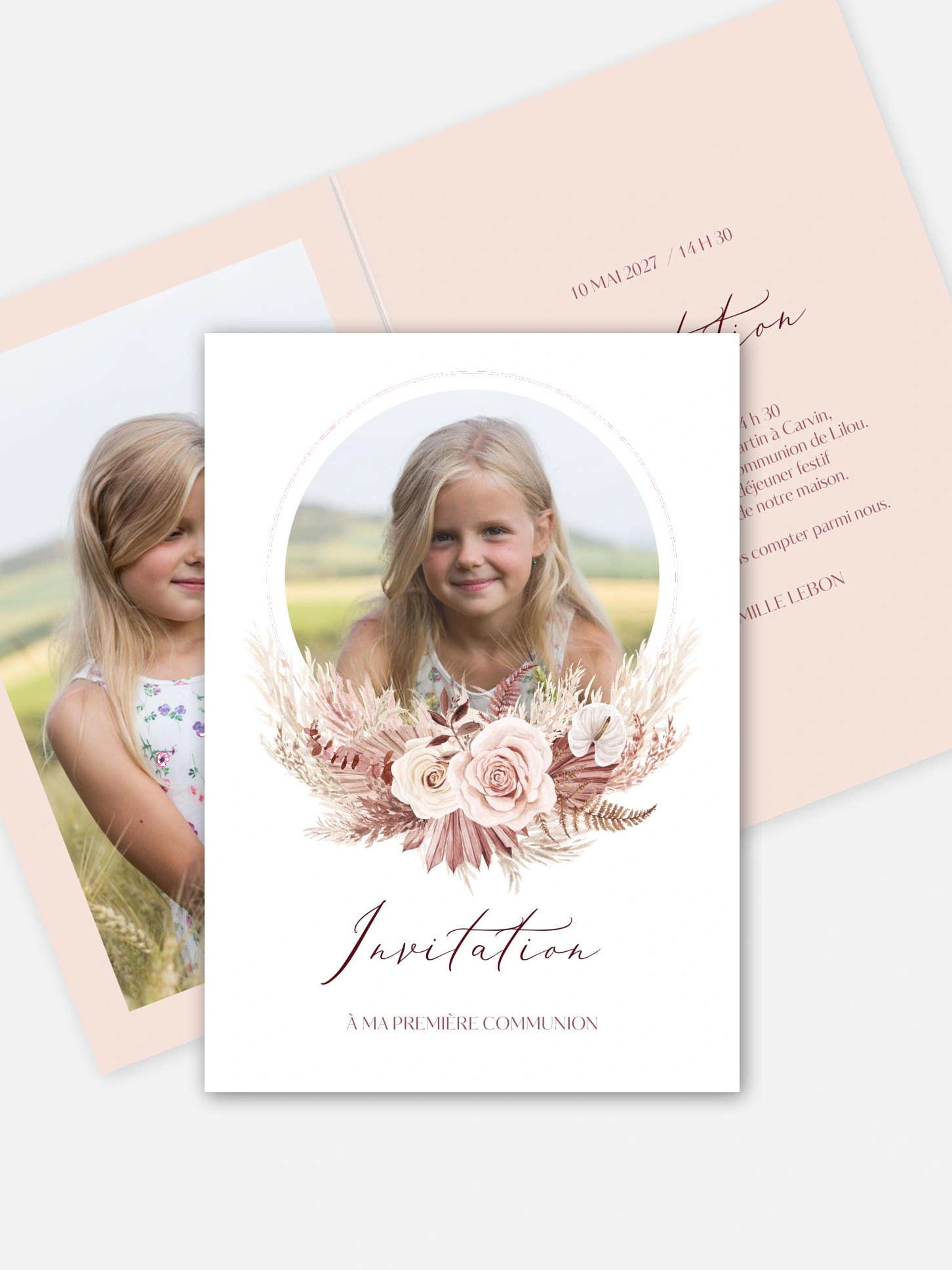 Invitation communion Couronne florale