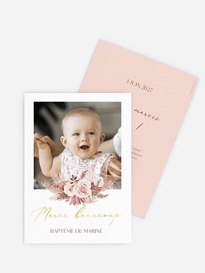Carte remerciement baptême Couronne florale