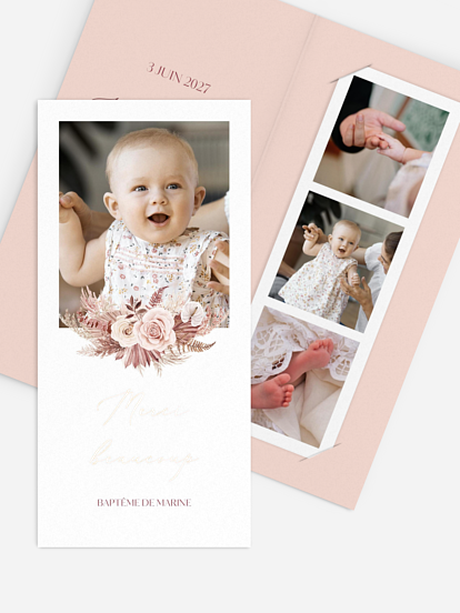 Carte remerciement baptême Couronne florale