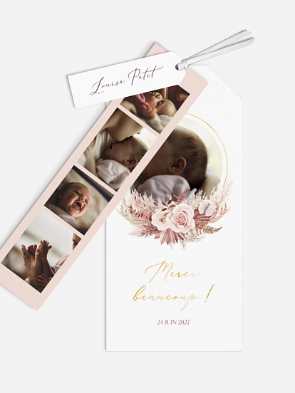 Carte remerciement naissance Couronne florale