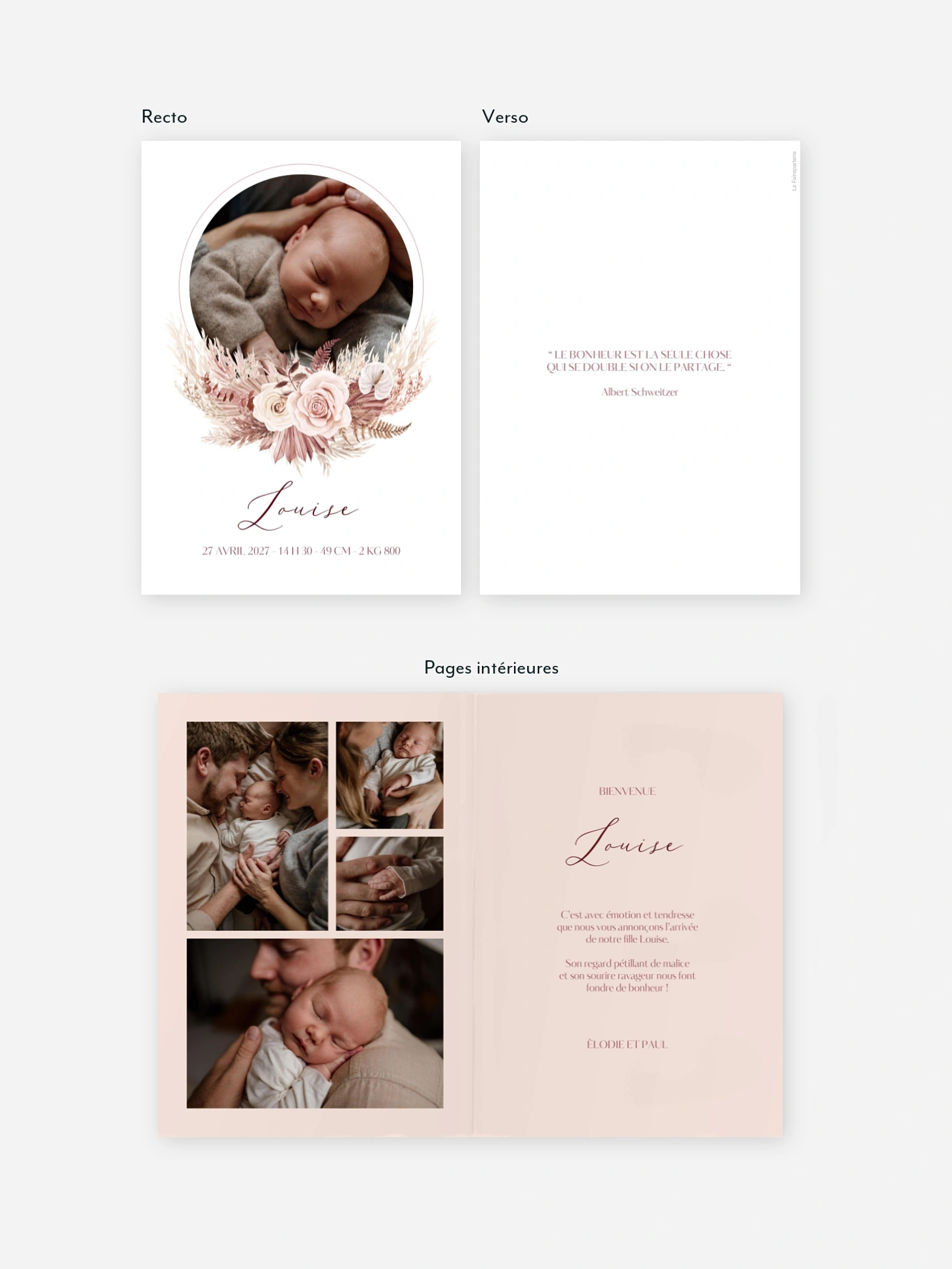 Faire-part naissance Couronne florale