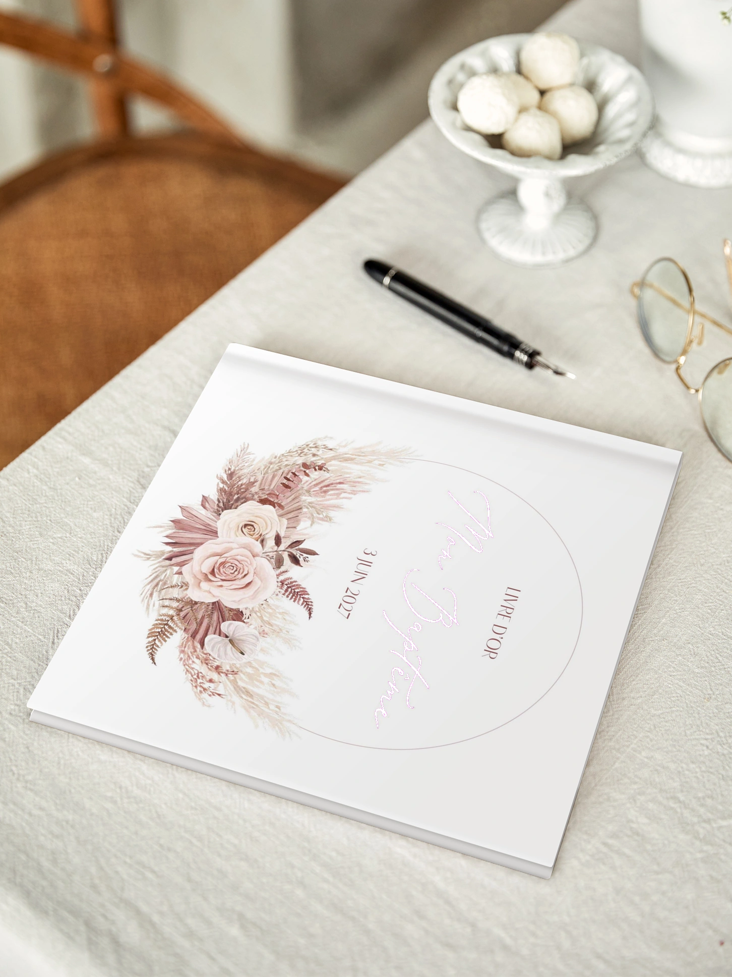 Livre d’or baptême Couronne florale