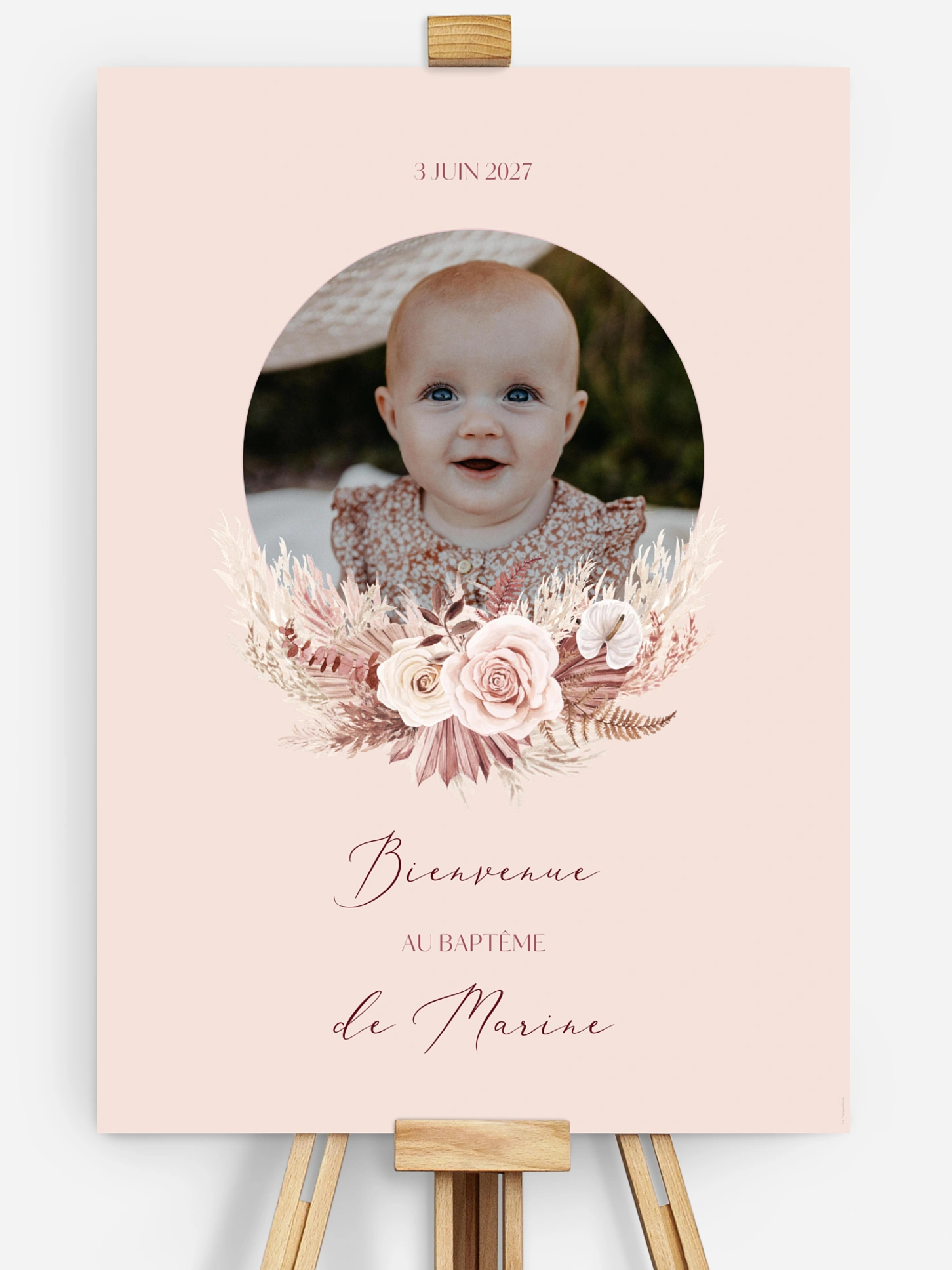 Poster bienvenue baptême Couronne florale