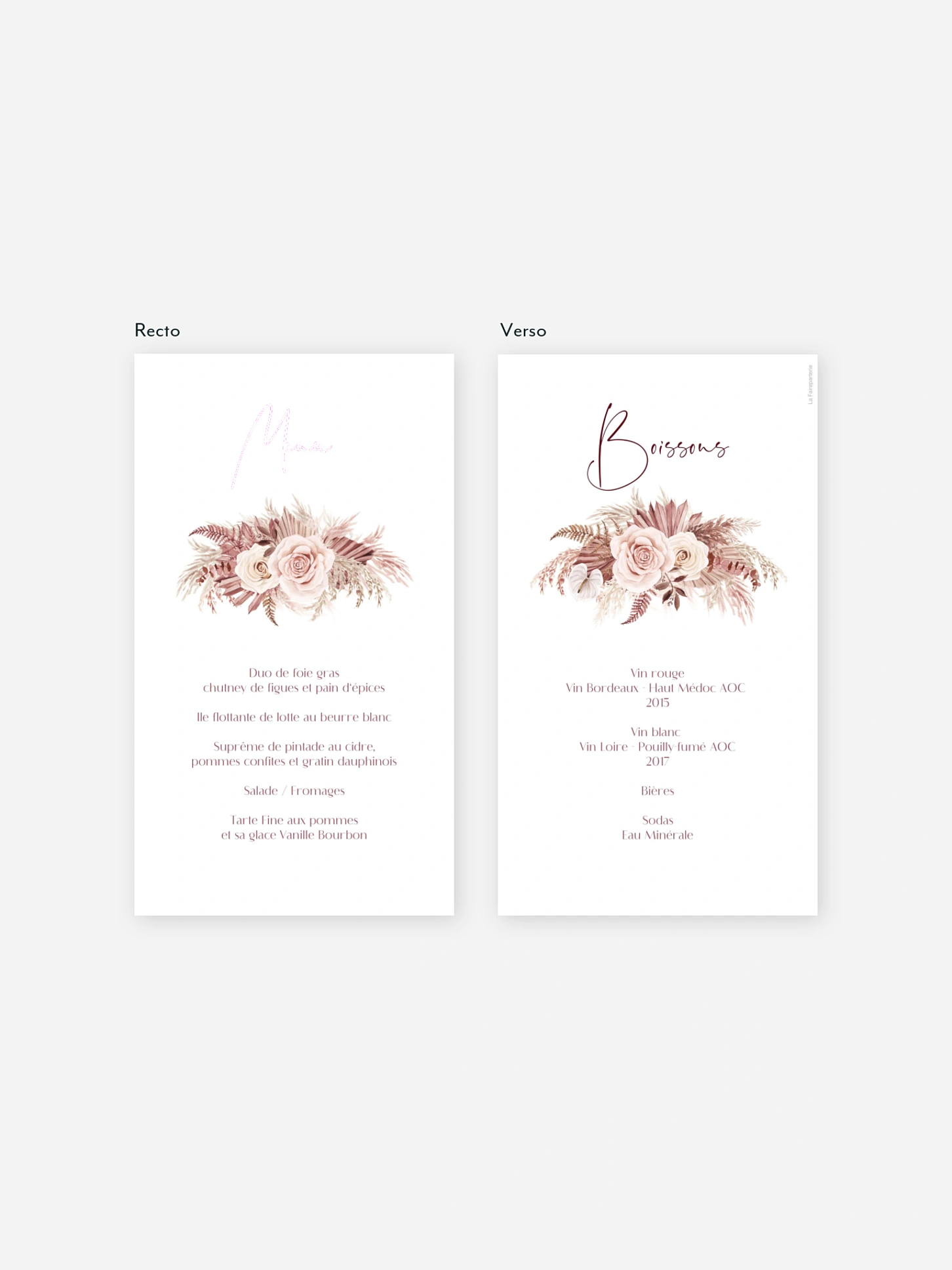 Menu baptême Couronne florale