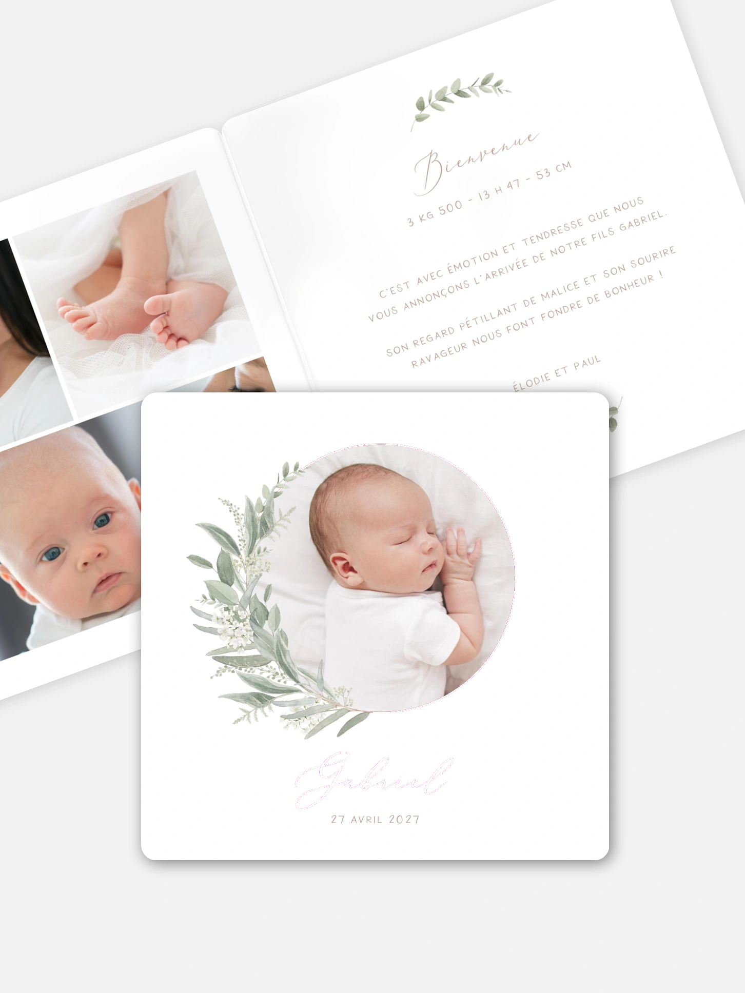 Faire-part naissance Couronne de sauge 2