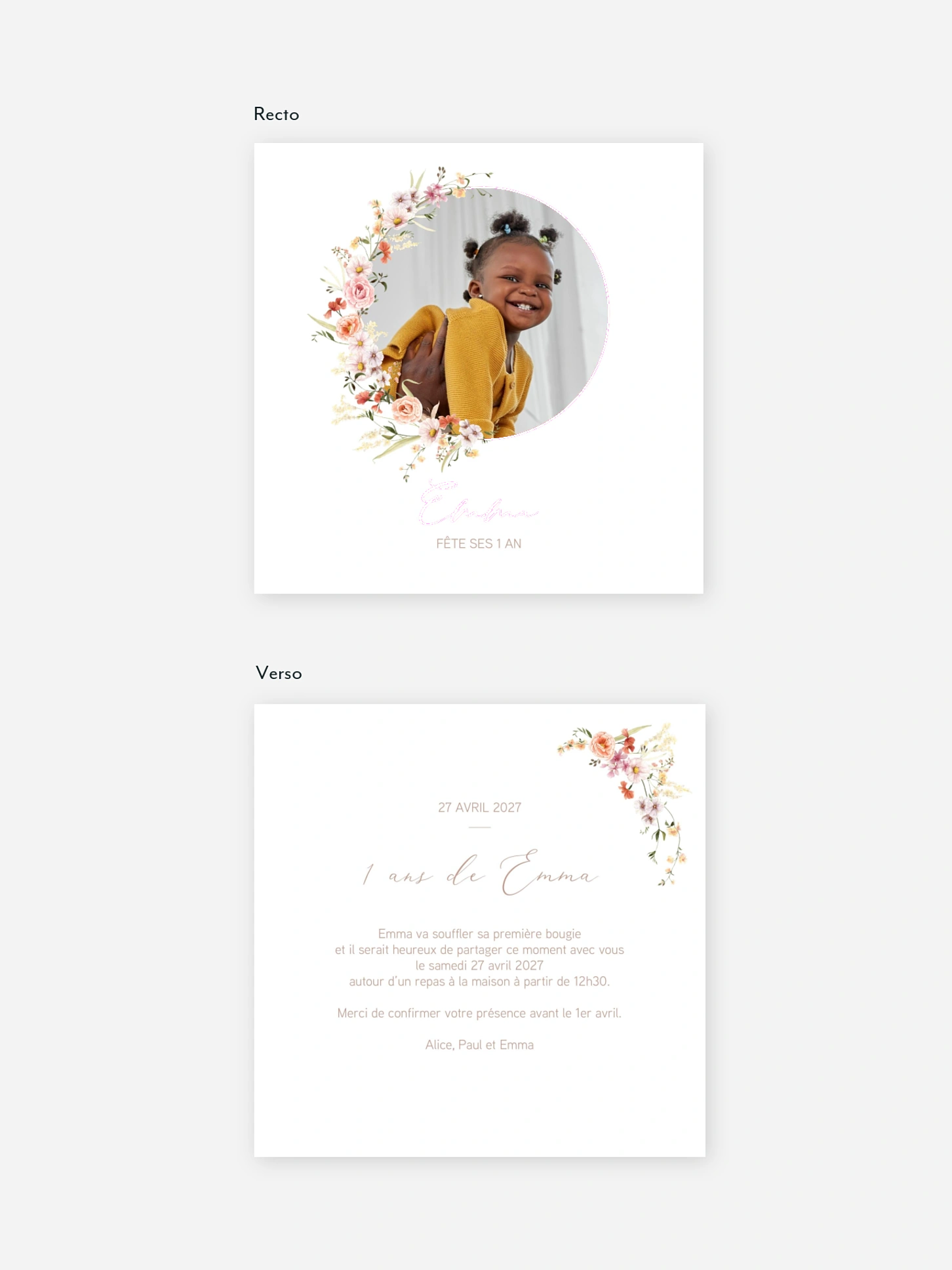 invitation anniversaire enfant Fleurs des champs