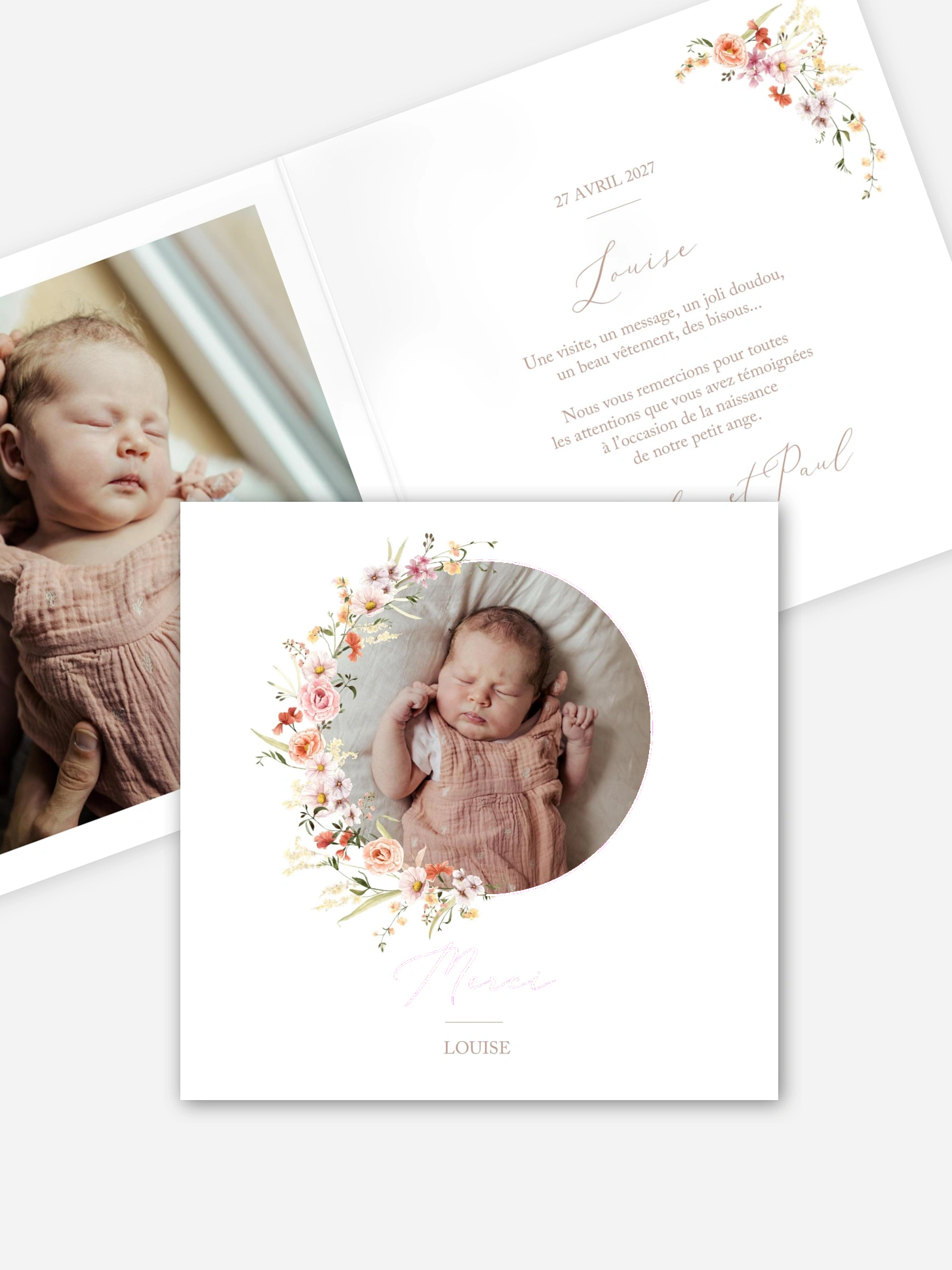 Carte remerciement naissance Fleurs des champs