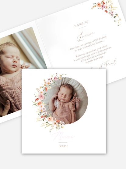 Carte remerciement naissance Fleurs des champs